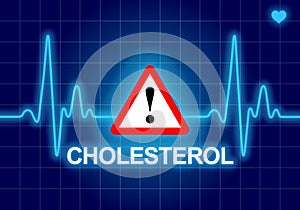 CHOLESTEROL written on blue heart rate monitor