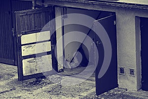 Chomutov, Czech republic - August 17, 2019: oped doors from garage with Skoda car