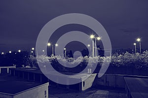 Chomutov, Czech republic - August 17, 2019: shining lamps in centre of city at summer night