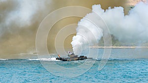 Assault amphibious vehicle of South Korea sails along the sea during Cobra Gold 2018 Multinational Military Exercise