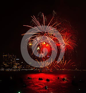 Chonburi, Thailand - November 28, 2015: Pattaya International Fireworks Festival is a competition between multiple countries