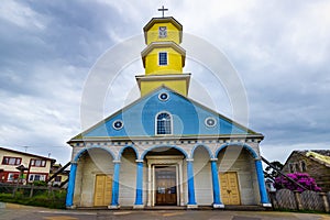 Chonchi, Chiloe Island, Chile - Front View of the Wooden Jesuit Church of Chonchi photo