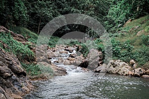 Chong Lom waterfall landscape.Travel destination at Khun Dan Prakan Chon Dam Nakhon Nayok Thailand is popular tourist