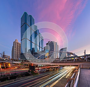 Chong nonsi, the sky train station above Narathiwat Ratchanakarin road in the area of Bang Rak district in the heart of the photo