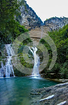 Flowing water in high mountains,