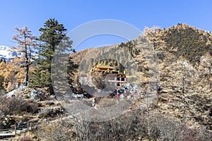 Chonggu monastery at Yading Nature Reserve in Sichuan, China