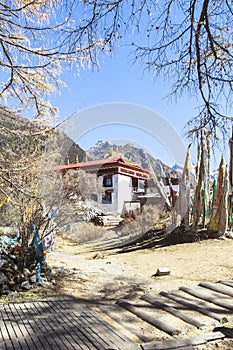 Chonggu monastery at Yading Nature Reserve in Sichuan, China