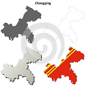 Chongqing blank outline map set