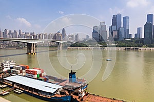 CHONGQING, CHINA - AUGUST 16, 2018: Huanghuayuan Bridge over Jialing river in Chongqing, Chi