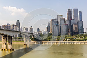 CHONGQING, CHINA - AUGUST 16, 2018: Huanghuayuan Bridge over Jialing river in Chongqing, Chi