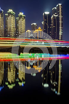 Chongqing, city night scene, bridge and architecture, reflection. photo