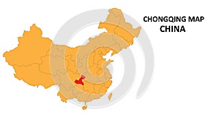 Chongqing province map highlighted on China map with detailed state and region outline