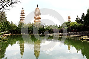 Chongshen temple and Three Pagodas in Dali. Yunnan province. China.