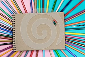 Chool notebook and various stationery. Back to school concept.