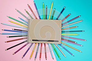 Chool notebook and various stationery. Back to school concept.