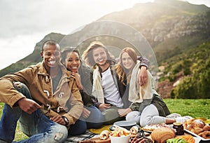 Choose people who choose you. Portrait of a group of young friends having fun at a picnic.