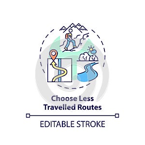 Choose less travelled routes concept icon