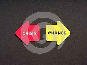 Choosing crisis or chance alternative options. Business finance concept. The words crisis and chance on arrows pointing opposite