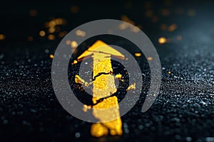 Choosing the Right Path: Conceptual Image of Asphalt Road with Direction Arrow Symbolizing Decision Making and Direction