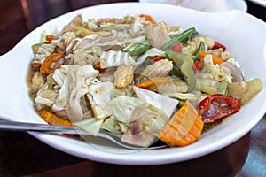 Chop suey is a dish in American Chinese cuisine and other forms of overseas Chinese cuisine