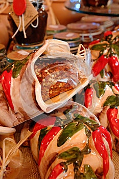 Chopped Calabrian chili pepper sold in a shop in Calabria