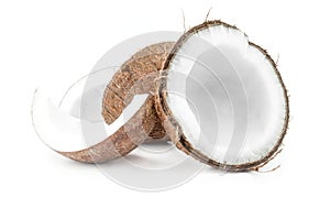 Chopped coconut close-up isolated on white background