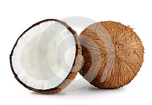 Chopped coconut close up on white background, appetizing coconut