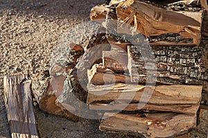 Chopped fire wood stack outdoor