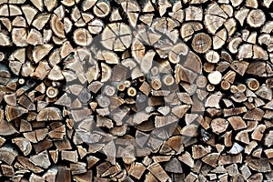Chopped firewood background, Firewood stack for fire