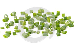 Chopped fresh green onions isolated on white background