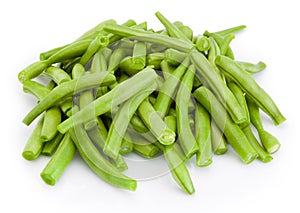 Chopped green beans isolated on white background