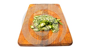 Chopped Green Chili Peppers On Chopping Board V