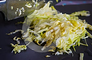 Chopped head of cabbage on a cutting board