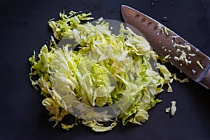 Chopped head of cabbage on a cutting board