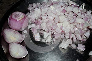 Chopped Onion in Steel Plate