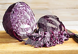 Chopped Red Cabbage on Cutting Board