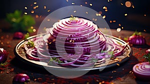 chopped rings of fresh red onion adding piquancy and brightness to the dish photo