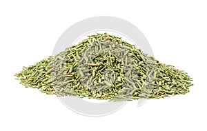 Chopped rosemary isolated on white background with copy space for text or images. Spices and herbs. Packaging concept