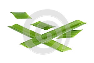 Chopped spring onion or scallion isolated on white background. Top view
