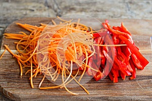 Chopped vegetables carrots and bell peppers