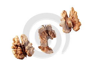 Chopped walnut isolated white background