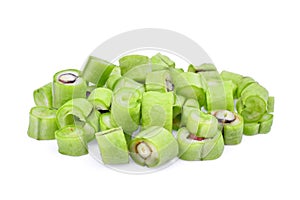 Chopped yard long bean on white