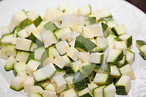 Chopped zucchini on plate