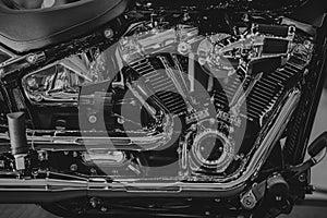 Chopper Motorcycle Engine High Performance, Artistic Luxury Design Street Bike Black and White