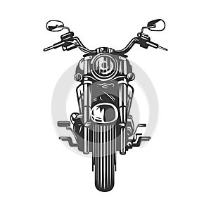 Chopper motorcycle front view isolated on white background