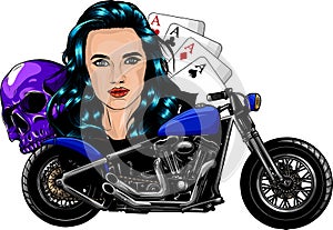 chopper skull biker with woman vector illustration on white background