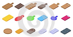 Chopping board icons set isometric vector. Wooden cutting