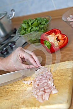 Chopping chicken