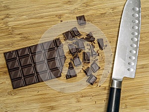 Chopping chocolate bar for baking
