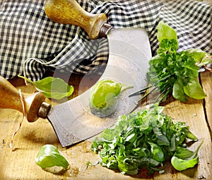 Chopping fresh basil